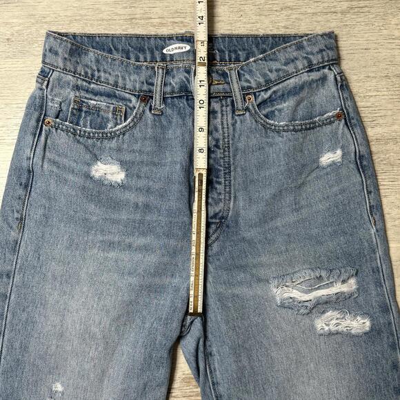EUC Old Navy Sky High Straight Leg Distressed Jeans Size 4 Long Tall - Picture 4 of 7